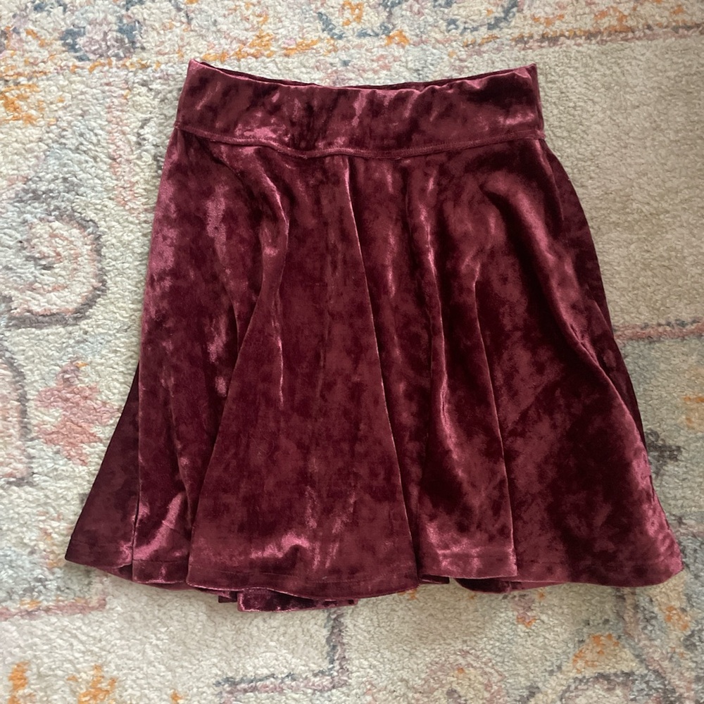 Hollister Velvet Skater Skirt in Deep Burgundy